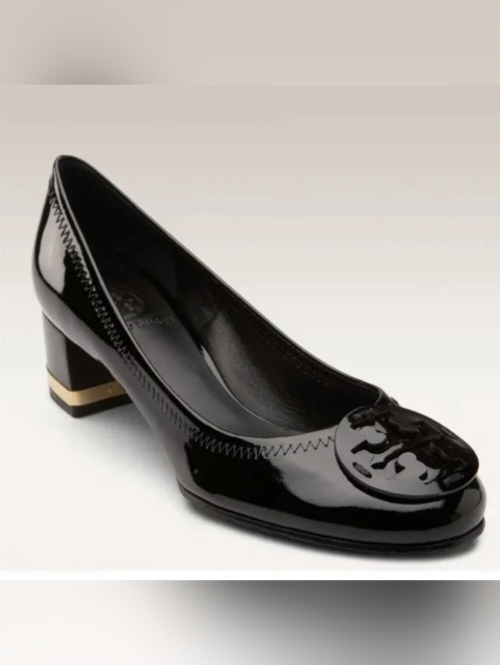 Tory Burch Amy Black Patent Leather Heels Pumps Size 7.5
